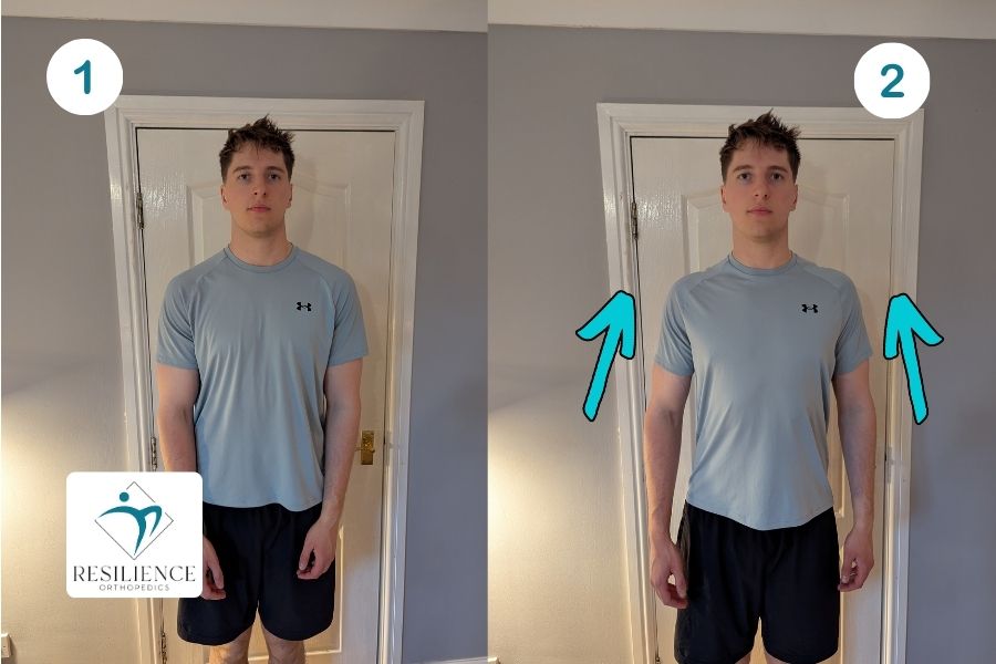 illustration of man performing a shoulder shrug exercise