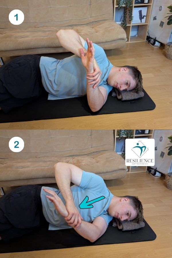 illustration of man performing sleeper stretch
