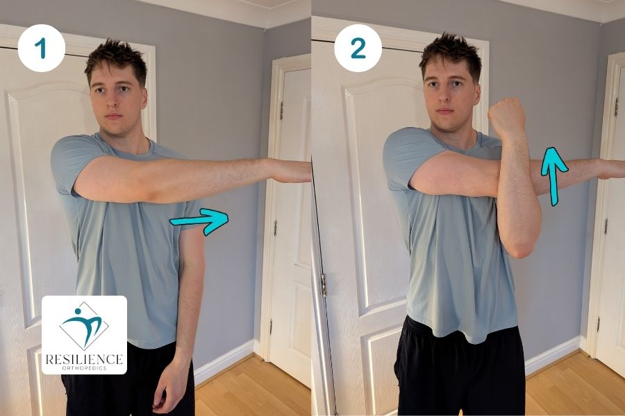 illustration of man performing cross-body stretch