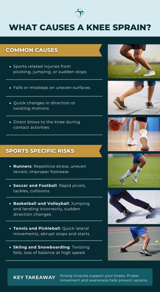 What causes a knee sprain